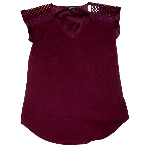 Express Dressy Tee Burgundy S EUC - Picture 4 of 6